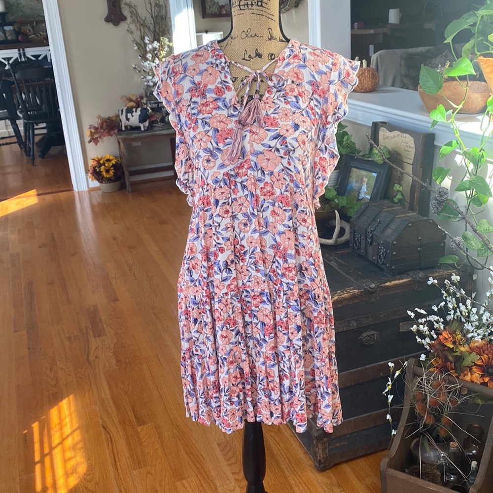 KNOX ROSE Peachy Pink and Blue Floral Dress